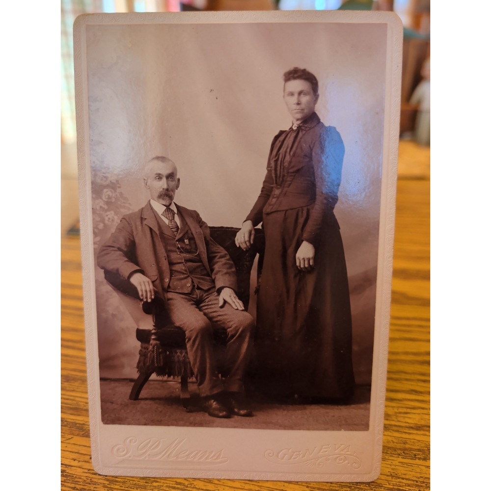 Antique Cabinet Card Victorian Portrait Husband Wife Photo Geneva Ohio SP Means
